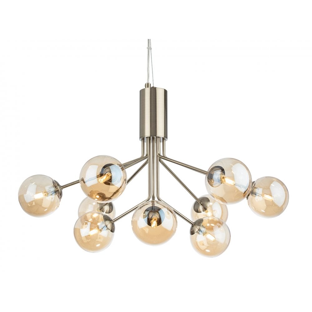 Montana 9 Light in Antique Brass with Amber Glass