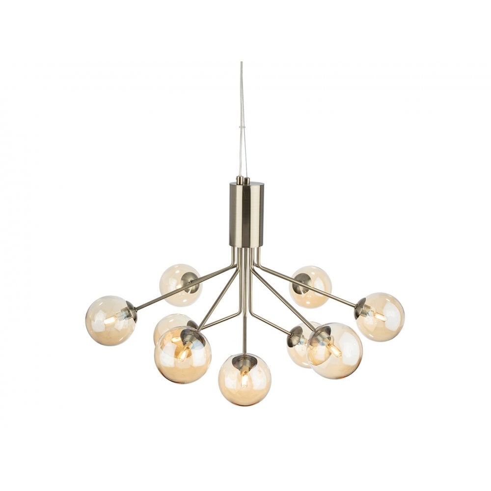 Montana 9 Light in Antique Brass with Amber Glass