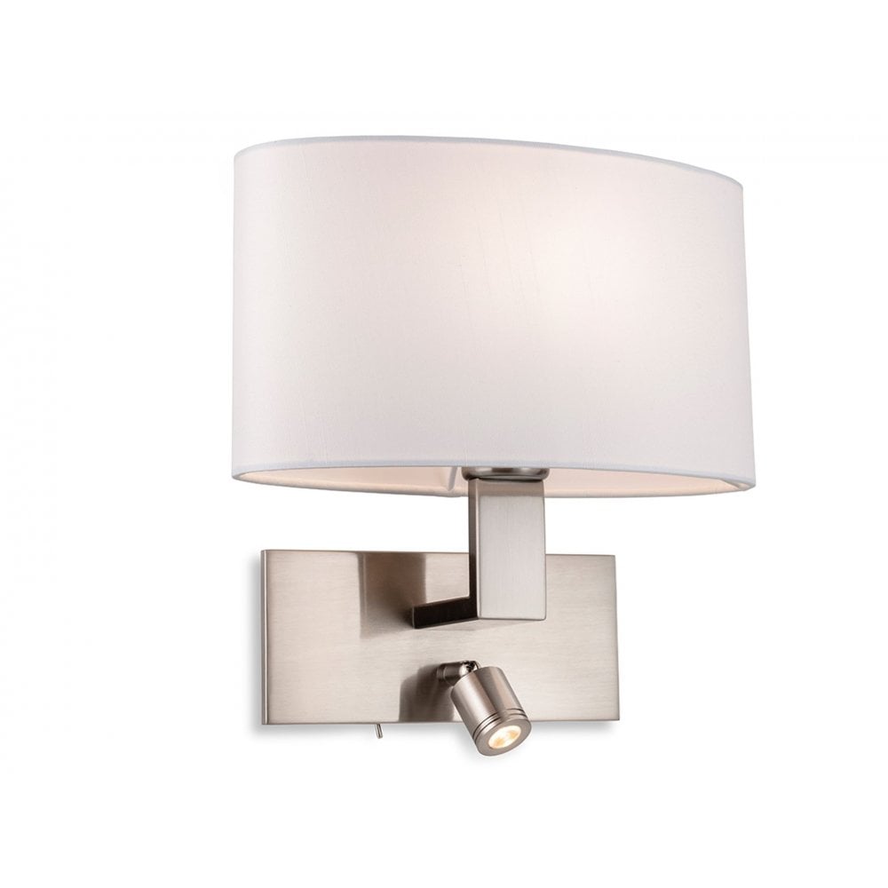 Webster 2 Light Wall Light in Brushed Steel with Cream Shade