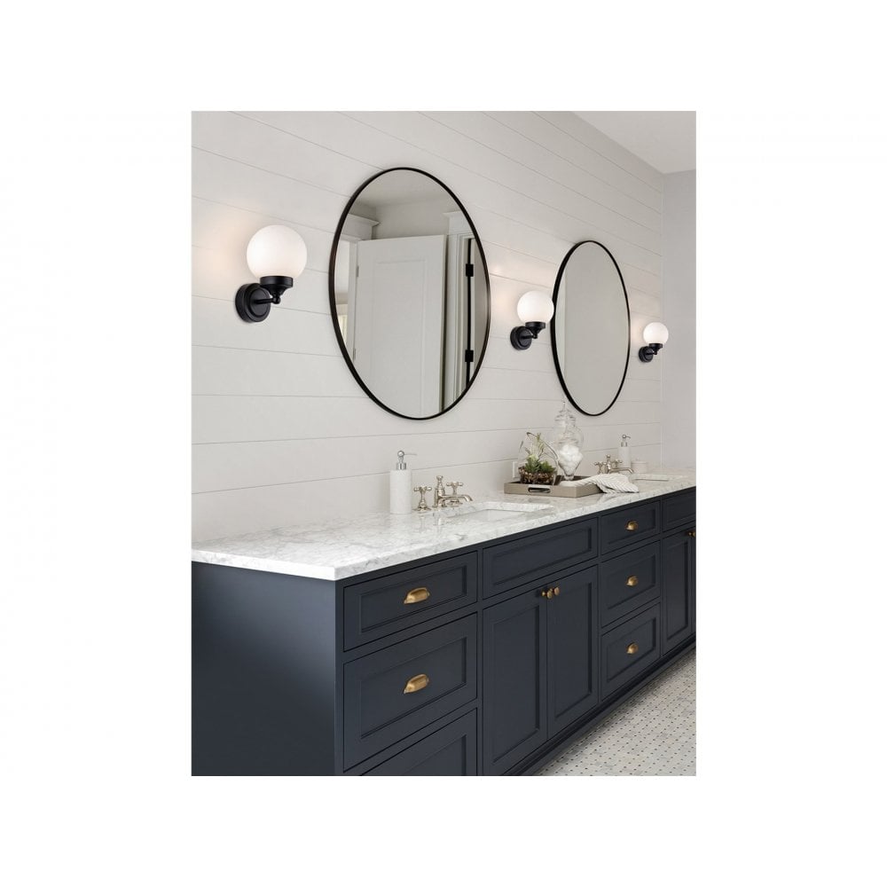 Louis Wall Light in Black with Opal White Glass