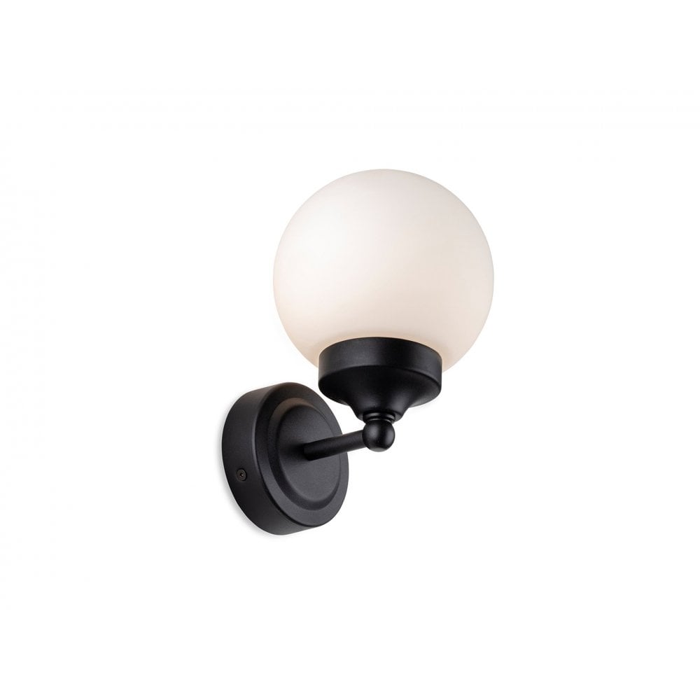 Louis Wall Light in Black with Opal White Glass
