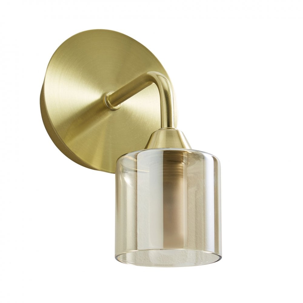 Patras Wall Light in Satin Brass & Champagne Glass IP44