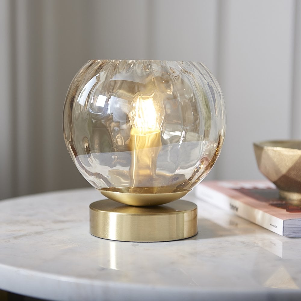 Dimple Table Lamp in Brushed Brass with Champagne Glass