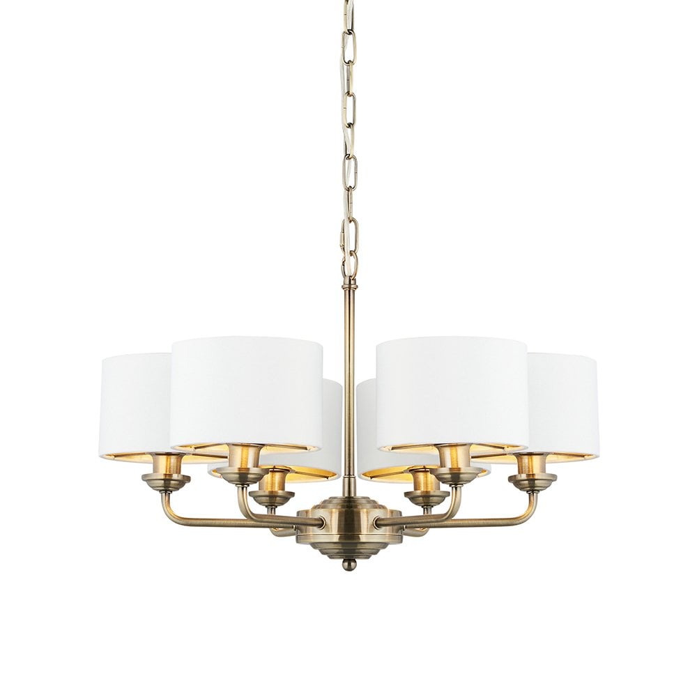 Highclere 6 Light Multi Arm Pendant in Bright Nickel C/W Charcoal Shades