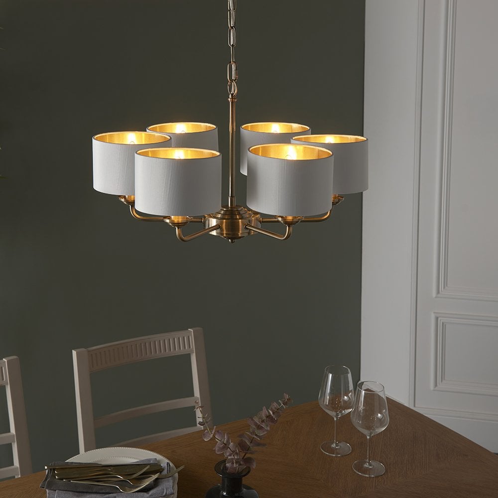 Highclere 6 Light Multi Arm Pendant in Bright Nickel C/W Charcoal Shades