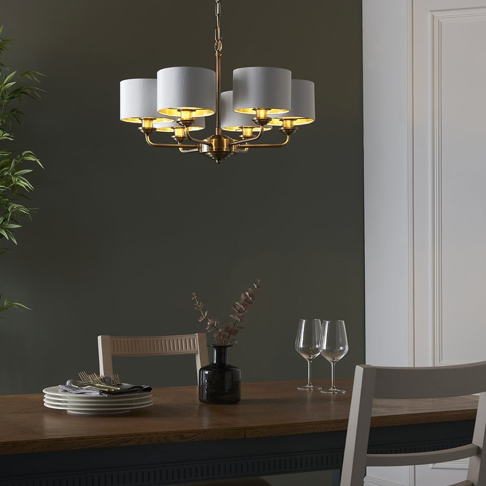 Highclere 6 Light Multi Arm Pendant in Bright Nickel C/W Charcoal Shades