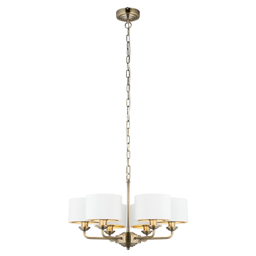 Highclere 6 Light Multi Arm Pendant in Bright Nickel C/W Charcoal Shades
