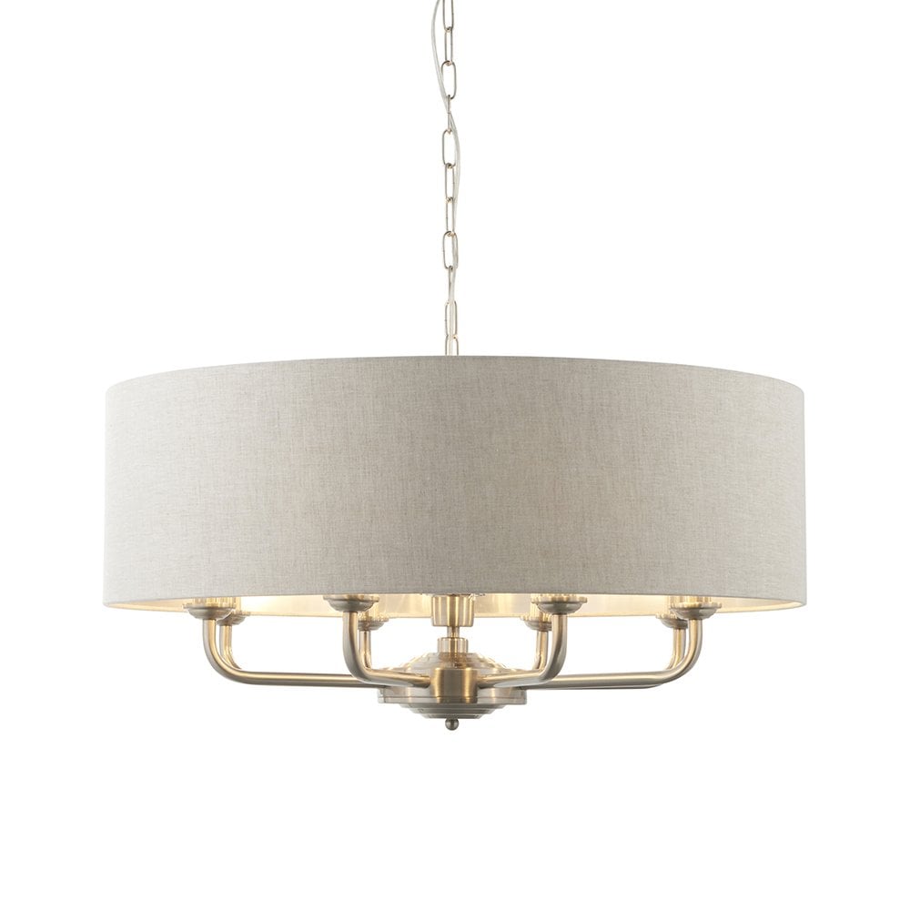 Highclere 8 Light Drum Pendant Bright Nickel C/W Charcoal Shade