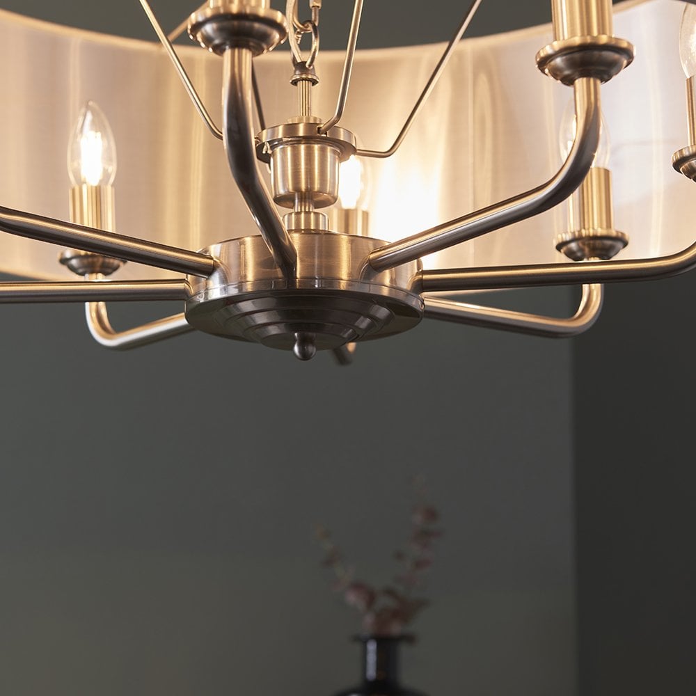Highclere 8 Light Drum Pendant Bright Nickel C/W Charcoal Shade