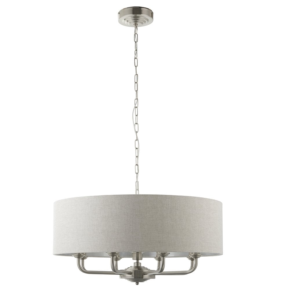 Highclere 8 Light Drum Pendant Bright Nickel C/W Charcoal Shade