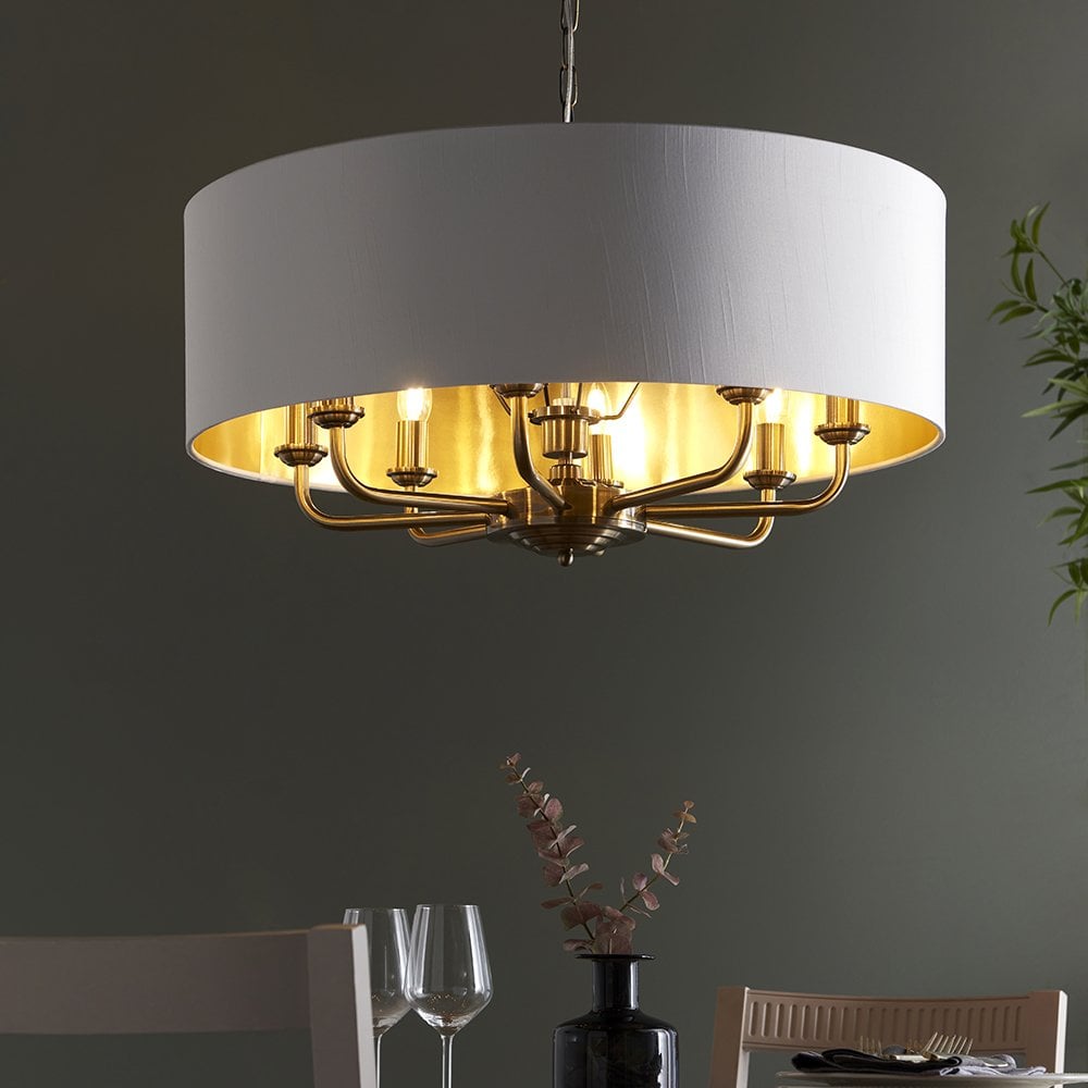 Highclere 8 Light Drum Pendant Bright Nickel C/W Charcoal Shade