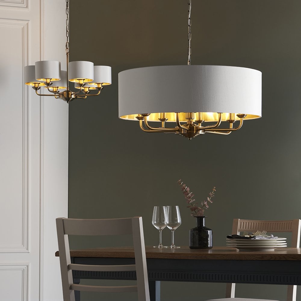 Highclere 8 Light Drum Pendant Bright Nickel C/W Charcoal Shade
