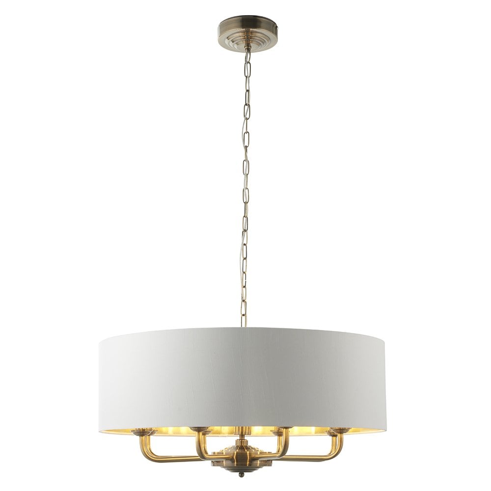 Highclere 8 Light Drum Pendant Bright Nickel C/W Charcoal Shade
