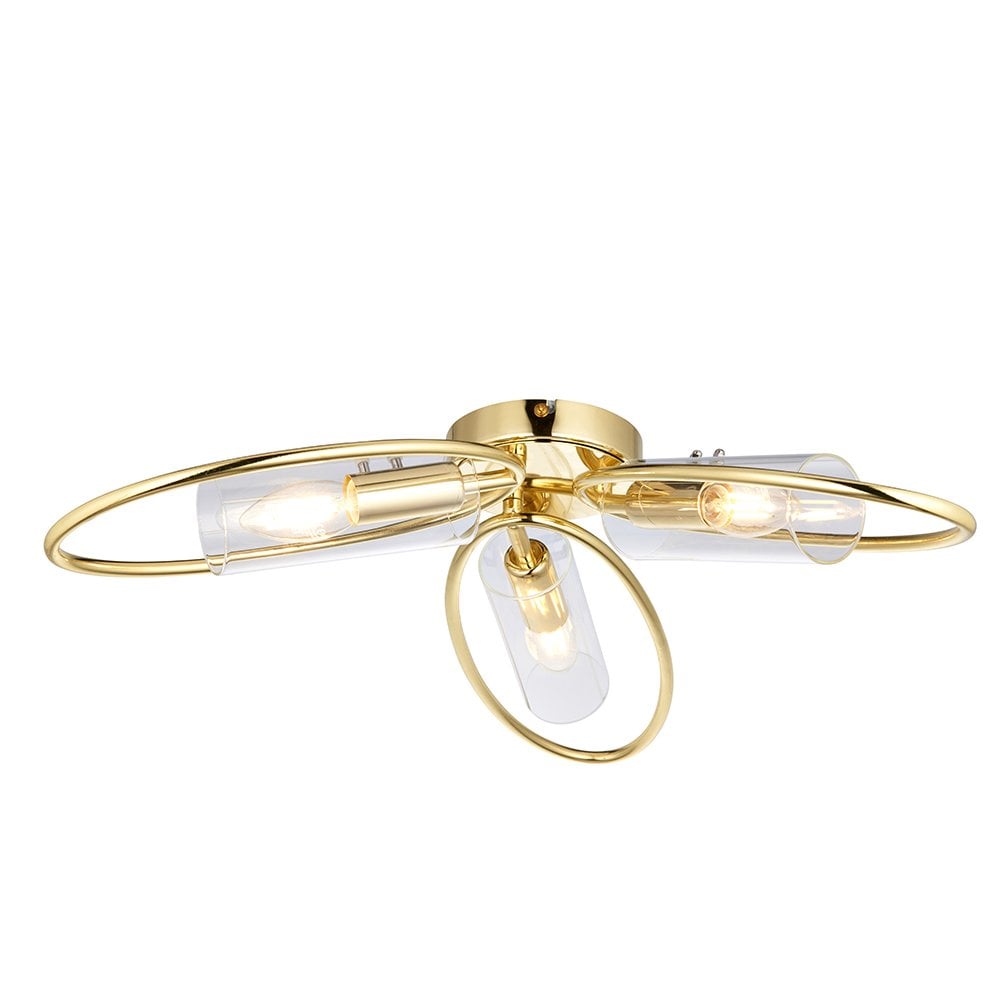 Amari Polished Brass 3 Light Semi flush Fitting