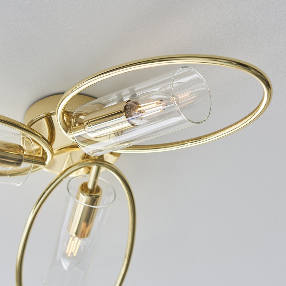 Amari Polished Brass 3 Light Semi flush Fitting