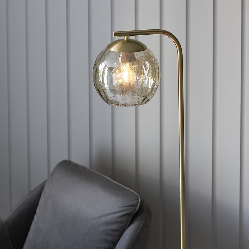 Dimple Brushed Brass & Champagne Glass Floor Lamp