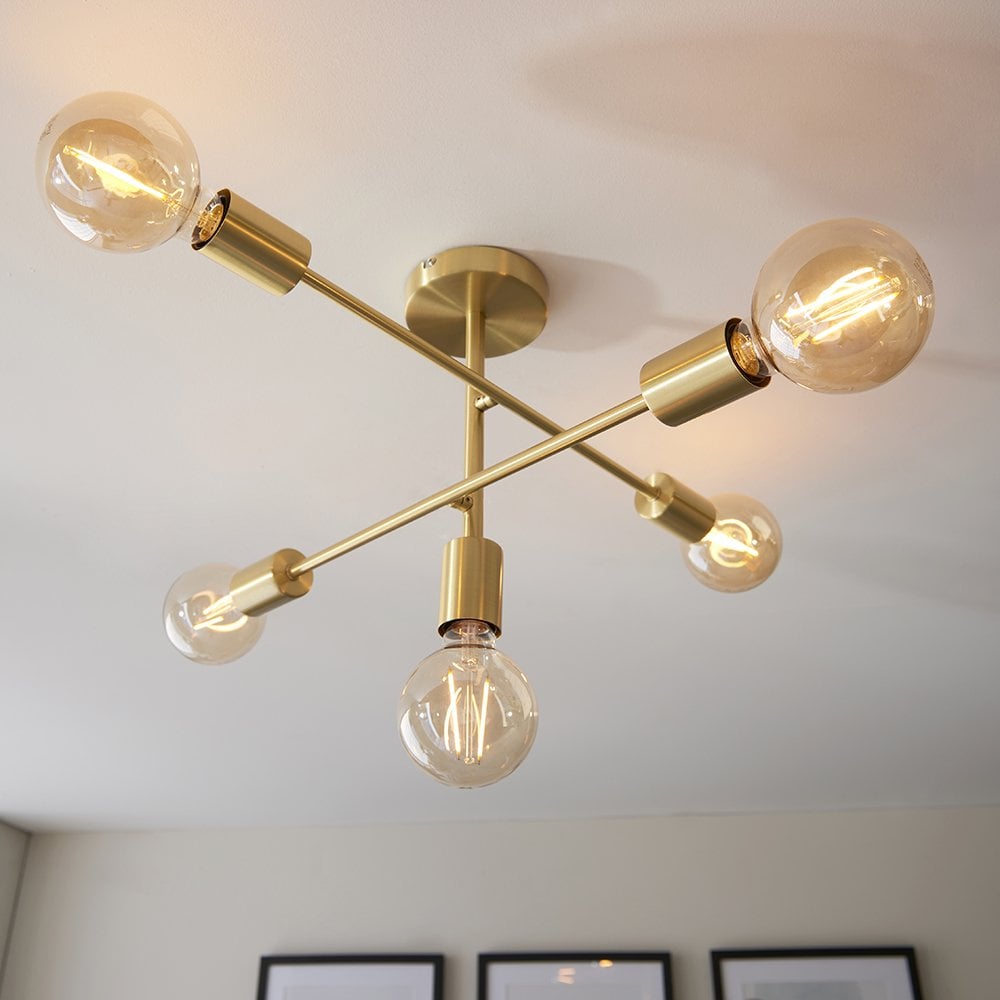 Studio 5 Light Semi Flush in Brushed Brass