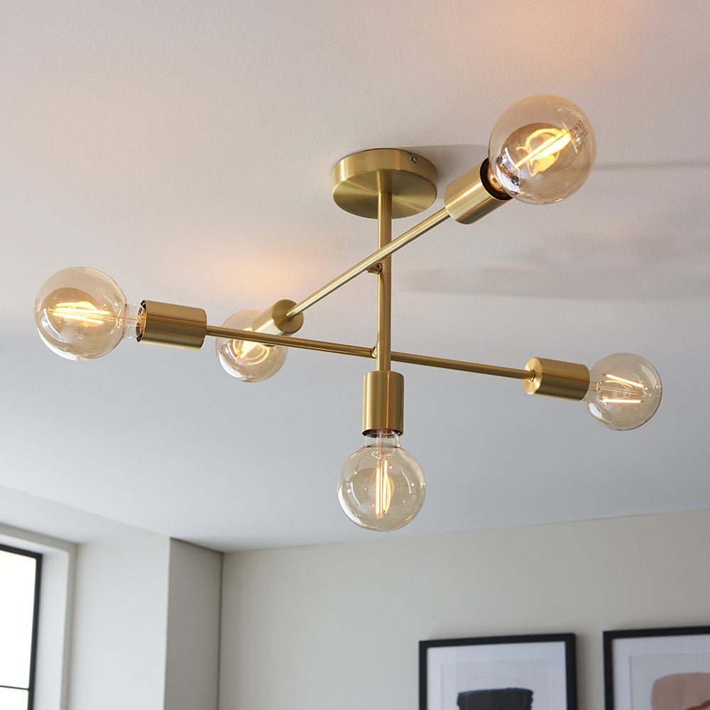 Studio 5 Light Semi Flush in Brushed Brass