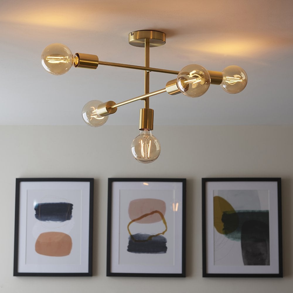 Studio 5 Light Semi Flush in Brushed Brass