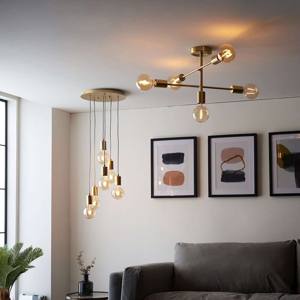 Studio 5 Light Semi Flush in Brushed Brass
