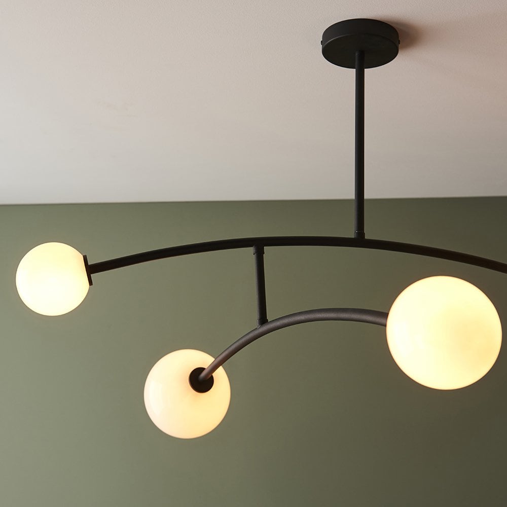 Black Ceiling Light with 4 Opal Glass Shades
