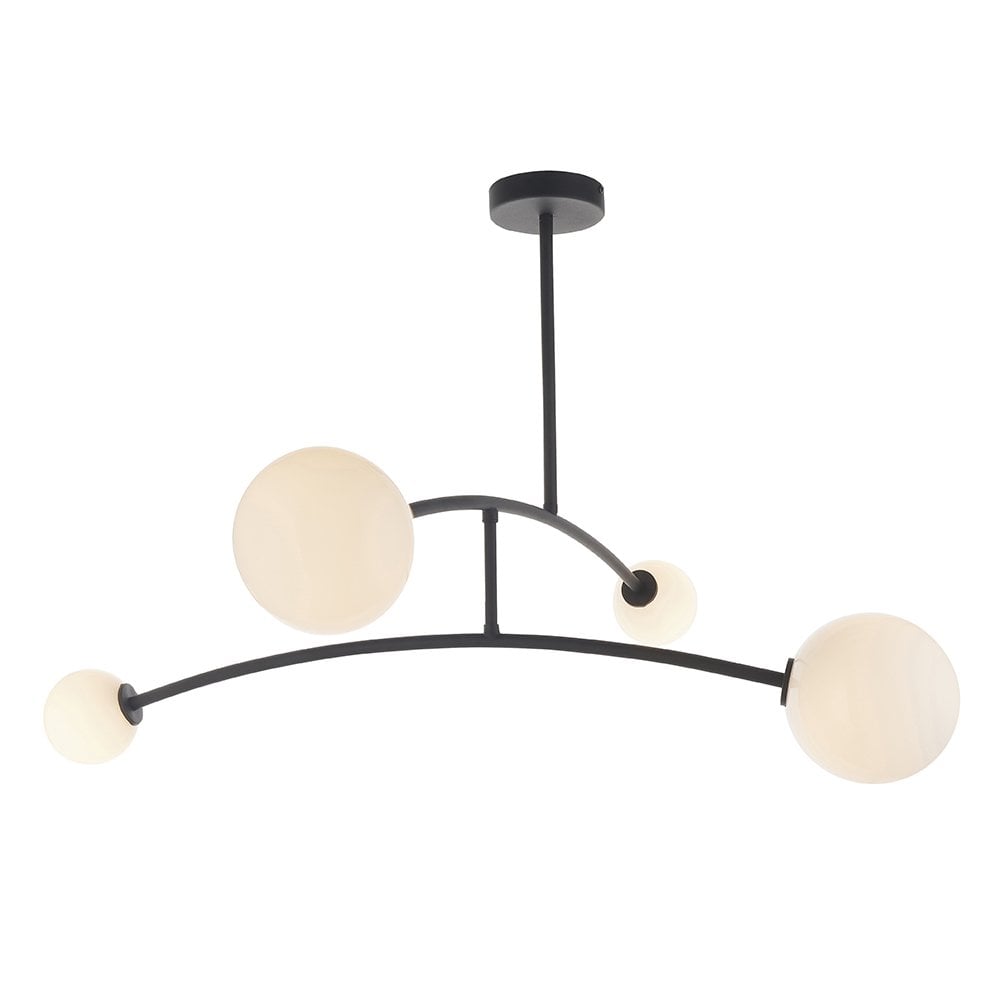 Black Ceiling Light with 4 Opal Glass Shades