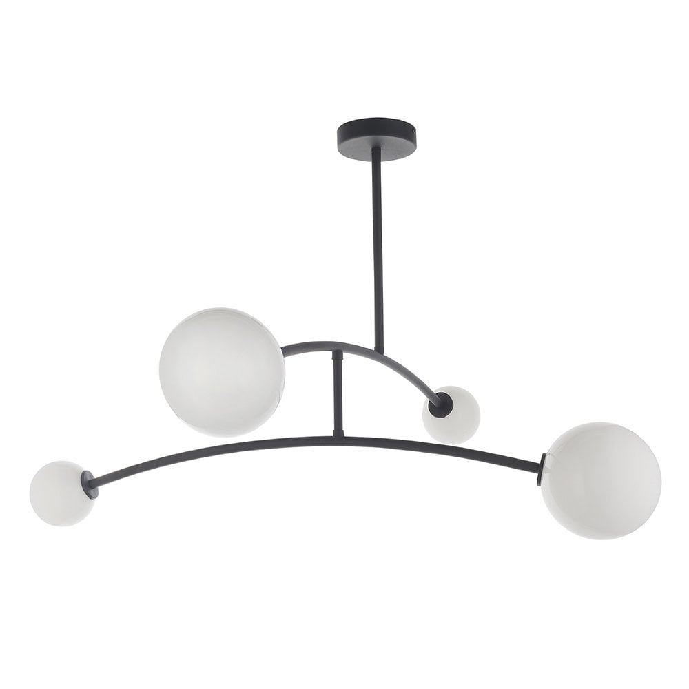 Black Ceiling Light with 4 Opal Glass Shades