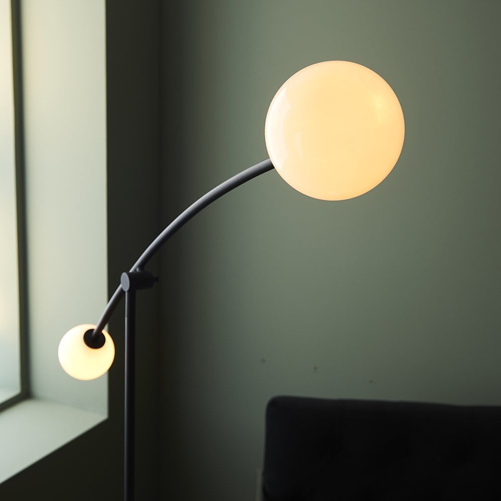 Black Floor Lamp with 2 Opal Glass Shades