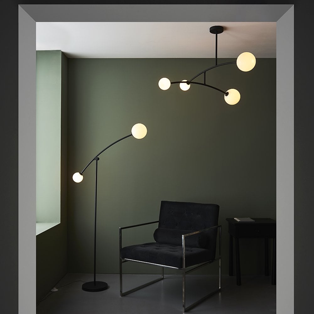 Black Floor Lamp with 2 Opal Glass Shades