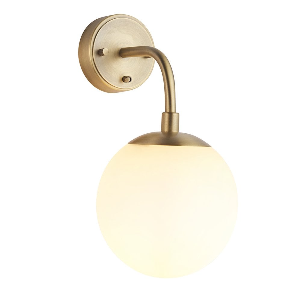 Matt Antique Brass Wall Light with Opal Glass Shade