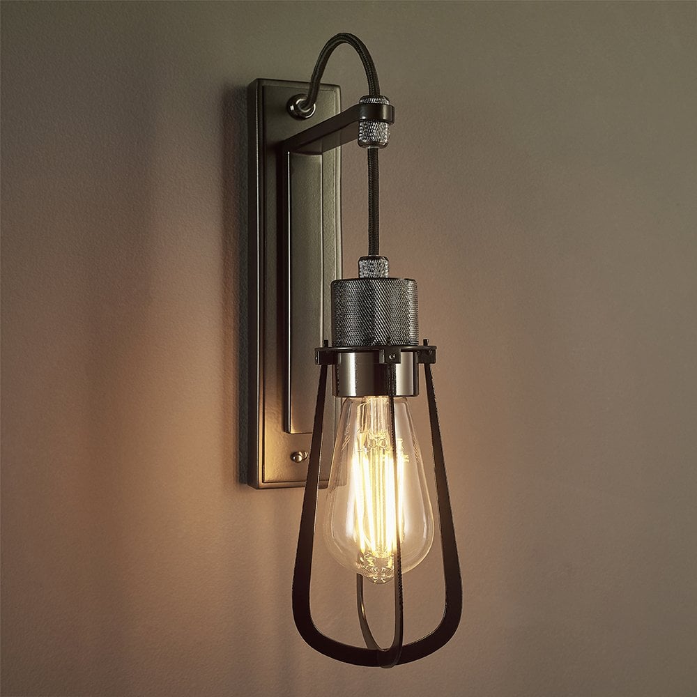 Urban Chrome & Black Wall Light with Cage detail