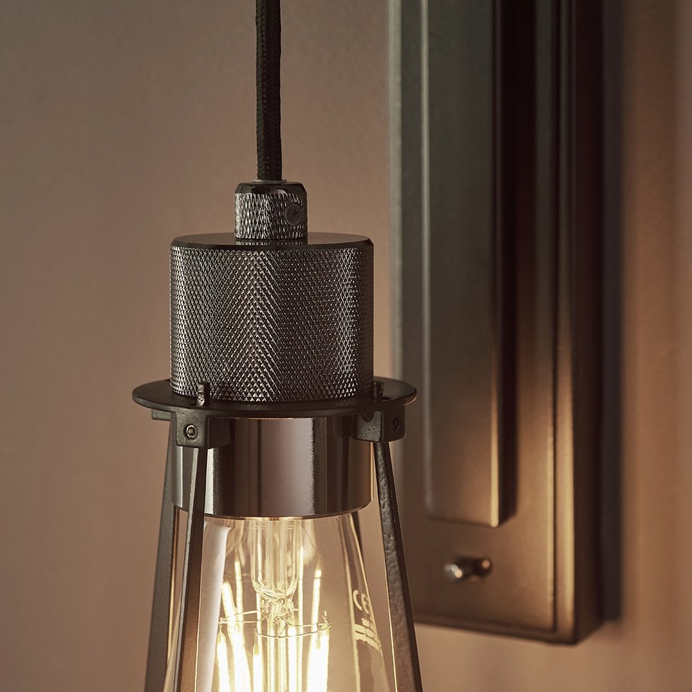 Urban Chrome & Black Wall Light with Cage detail
