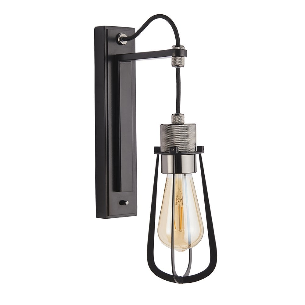 Urban Chrome & Black Wall Light with Cage detail