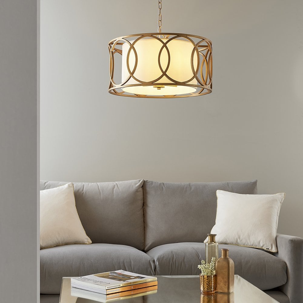 Gold 4 Light Circular Pendant C/W White Shade