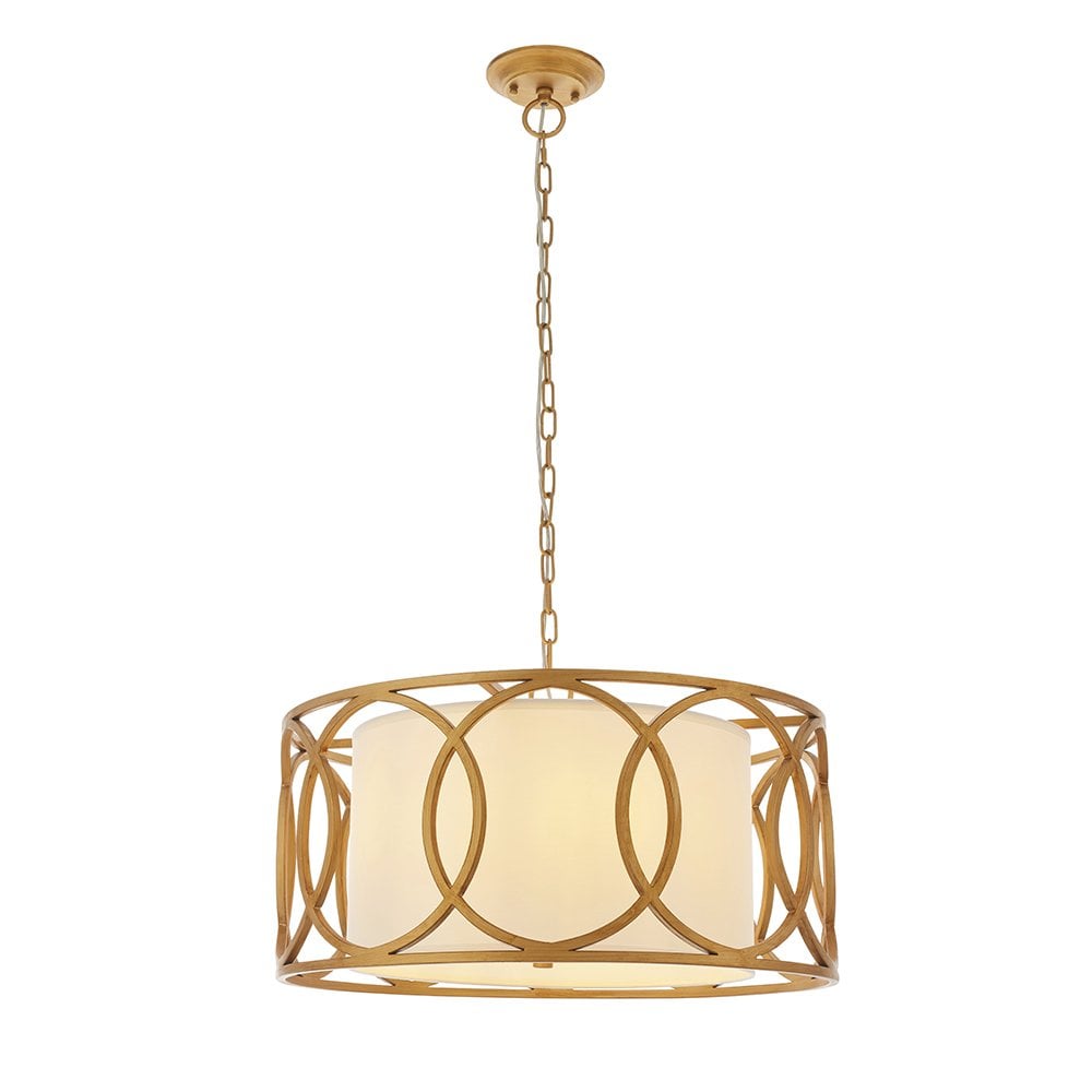 Gold 4 Light Circular Pendant C/W White Shade