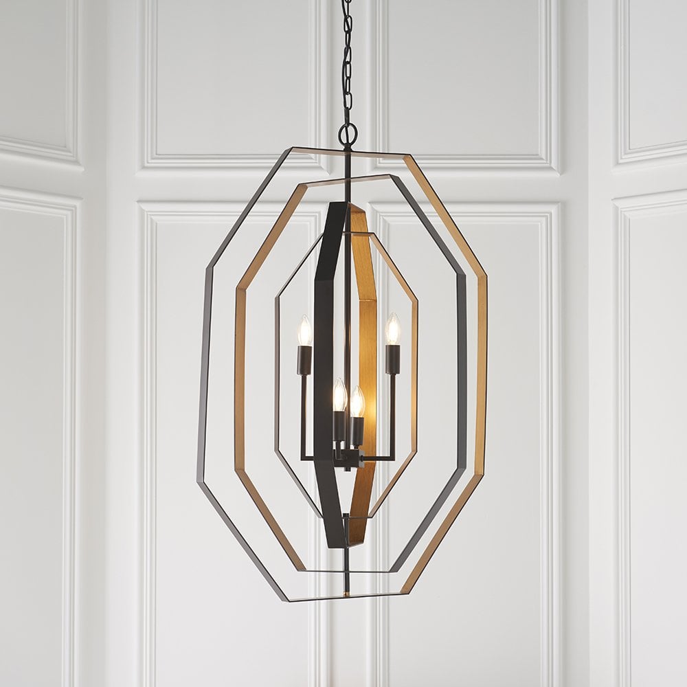 4 Light Bronze Pendant with Gold Inner
