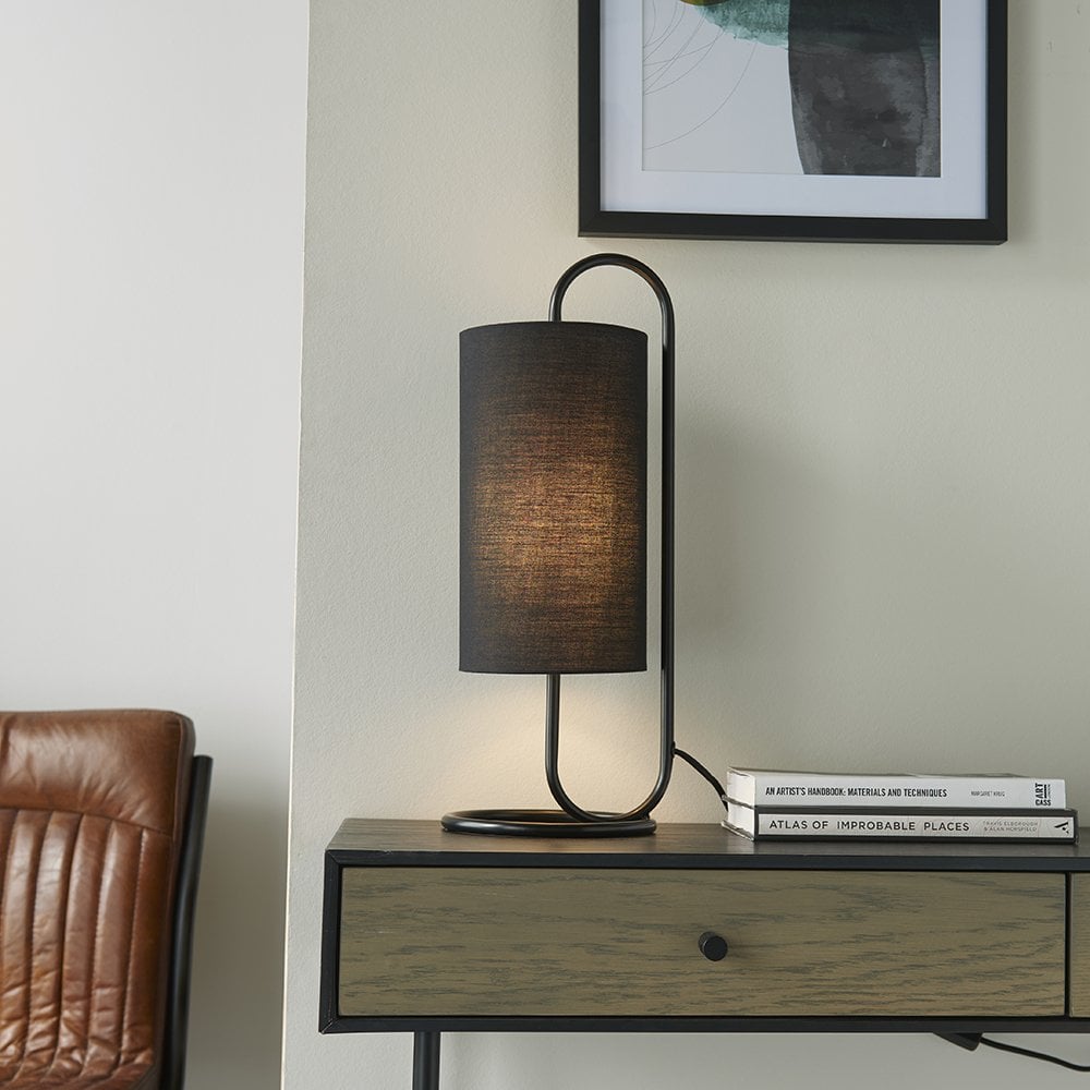Klip Oval Table Lamp in Matt Black C/W Black Shade