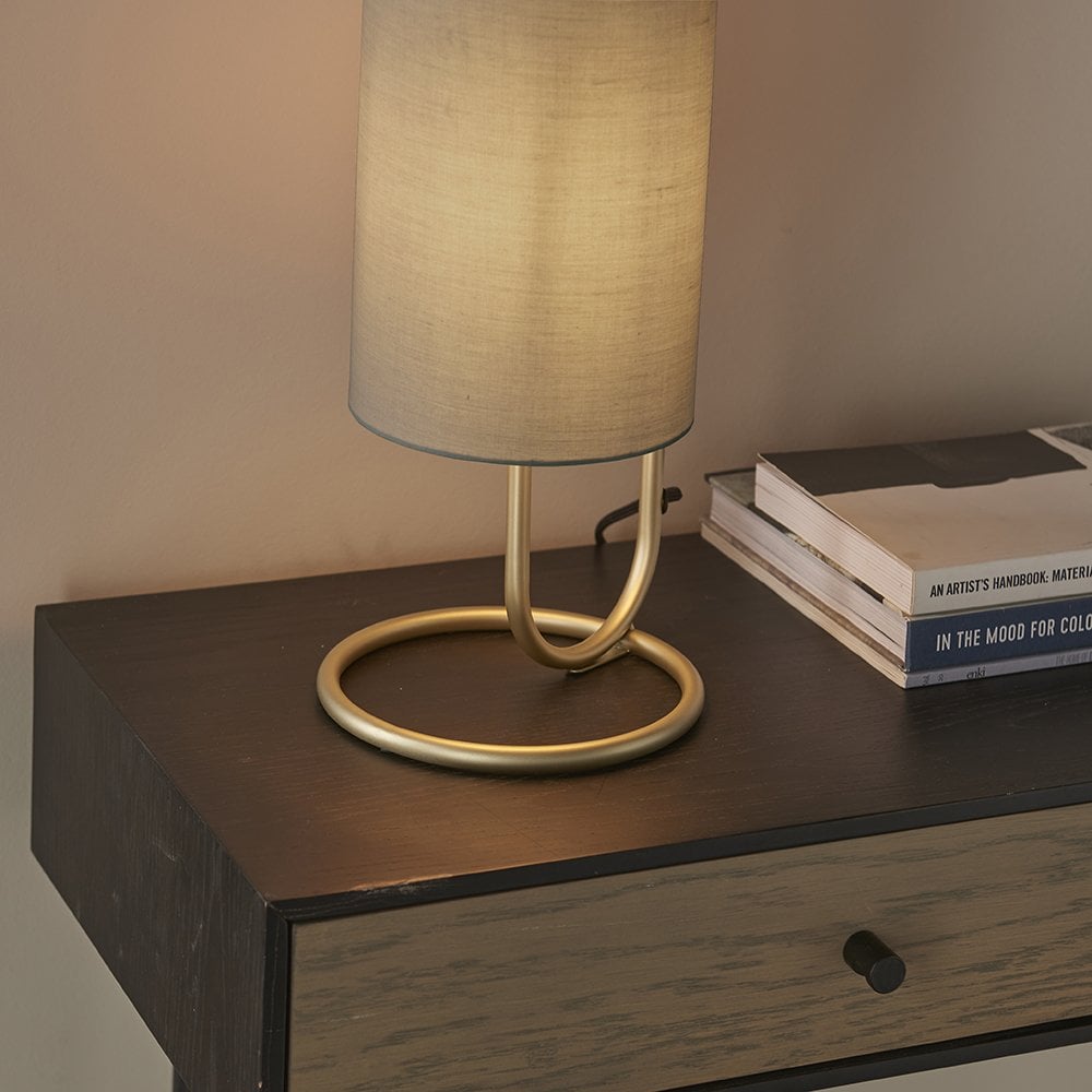 Klip Oval Table Lamp in Antique Brass C/W Grey Shade