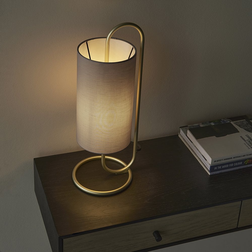 Klip Oval Table Lamp in Antique Brass C/W Grey Shade