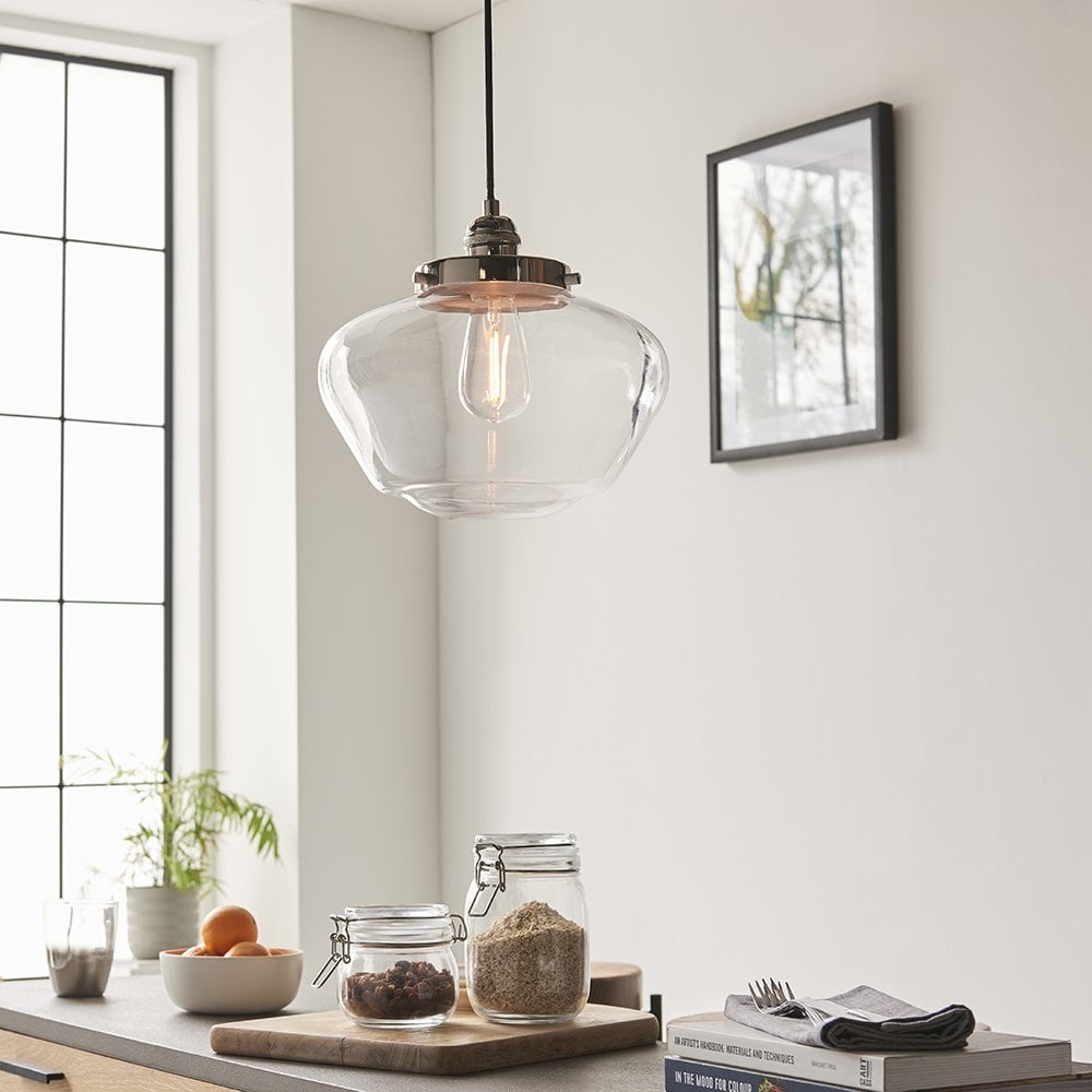 Camberley Polished Nickel Pendant with Glass Shade