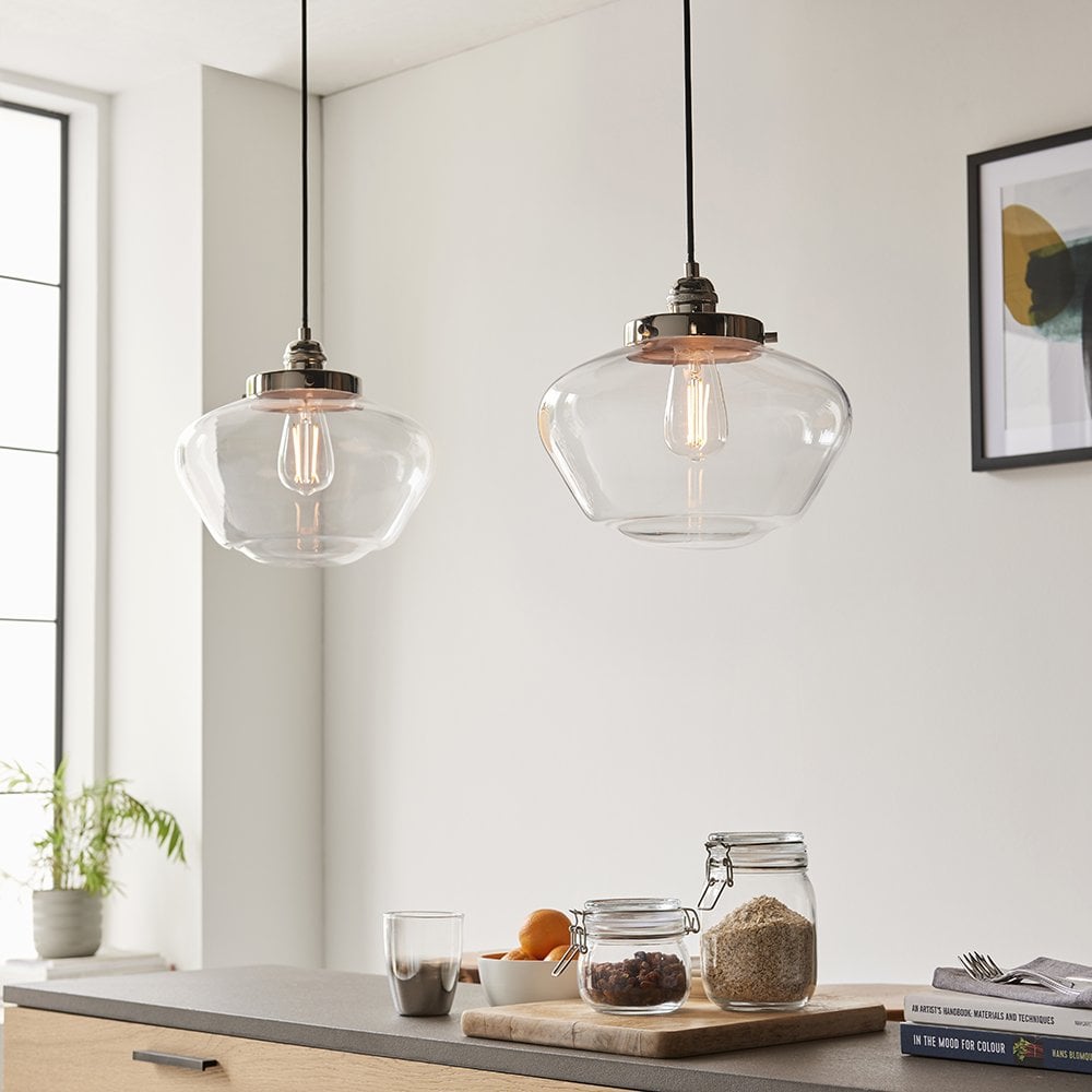 Camberley Polished Nickel Pendant with Glass Shade