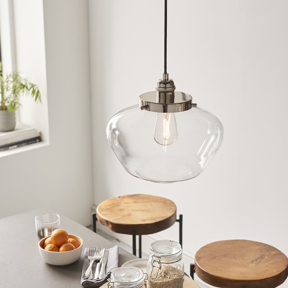 Camberley Polished Nickel Pendant with Glass Shade