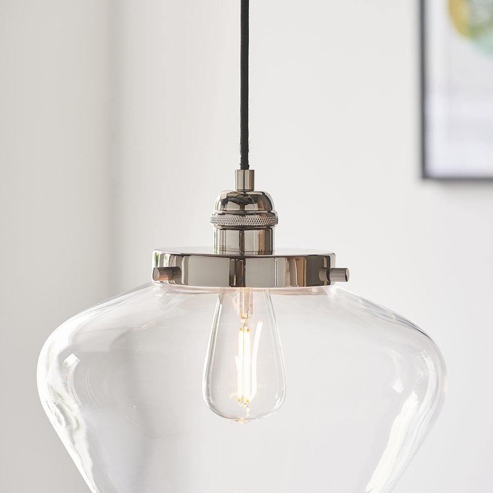 Camberley Polished Nickel Pendant with Glass Shade