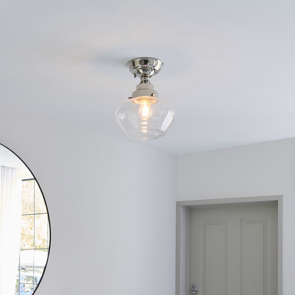 Camberley Polished Nickel Semi Flush Fitting with Glass Shade