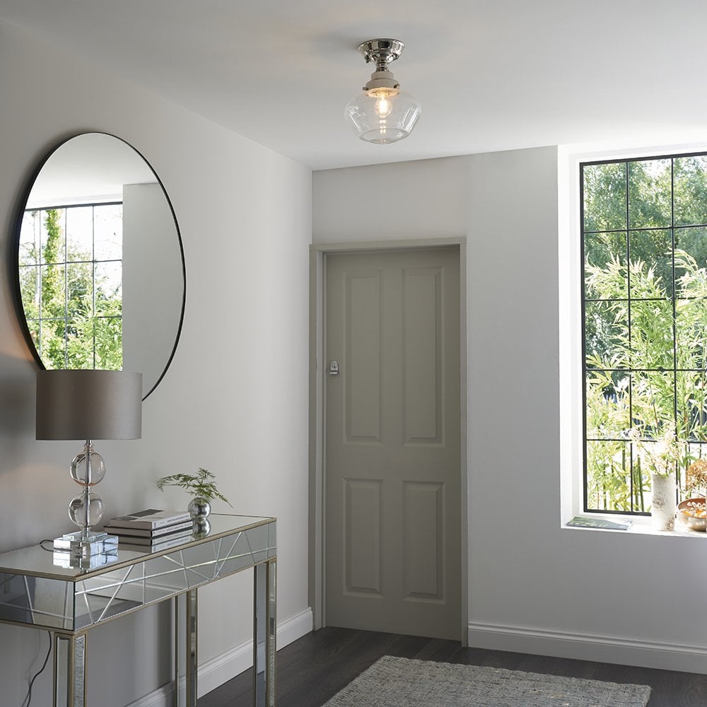 Camberley Polished Nickel Semi Flush Fitting with Glass Shade
