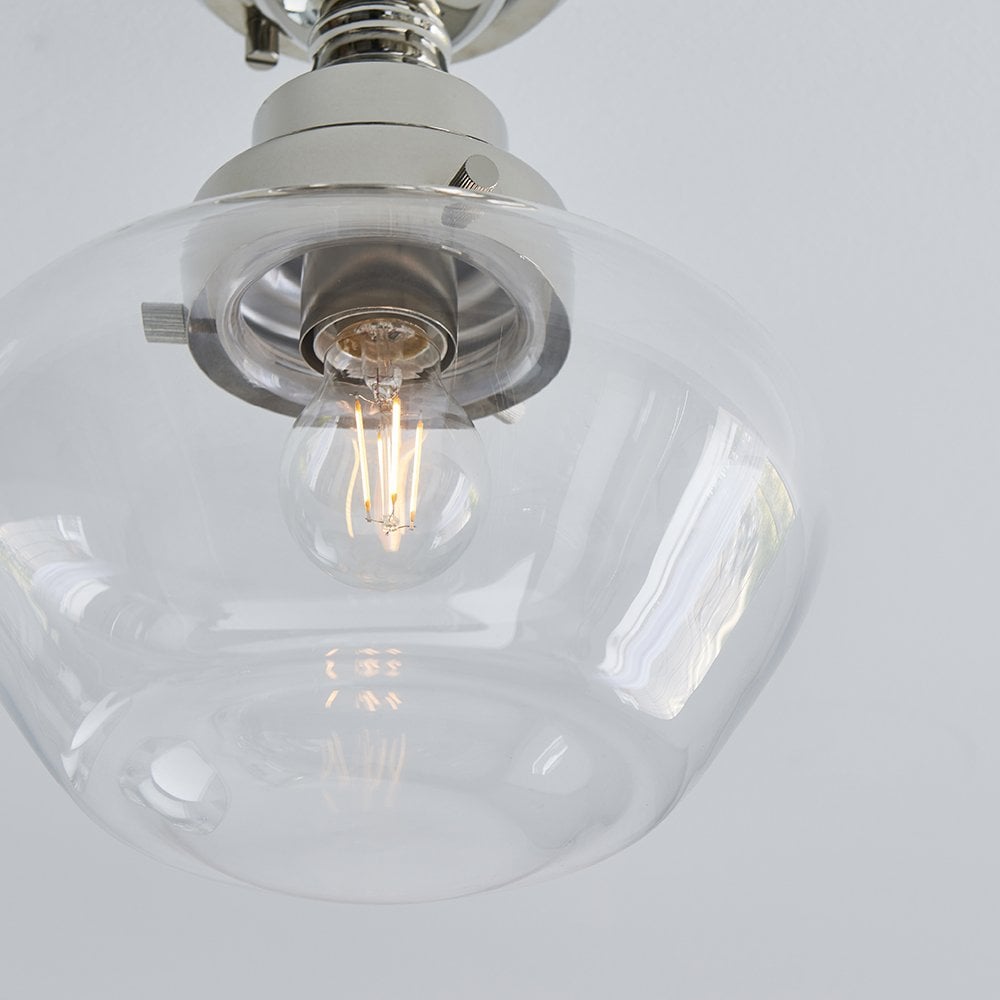 Camberley Polished Nickel Semi Flush Fitting with Glass Shade