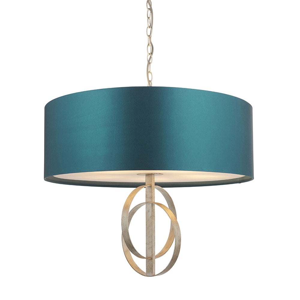 5 Light Silver Leaf Pendant C/W Teal Shade
