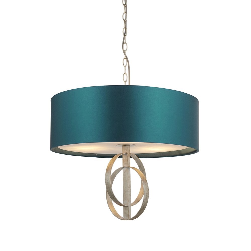 3 Light Silver Leaf Pendant C/W Teal Shade