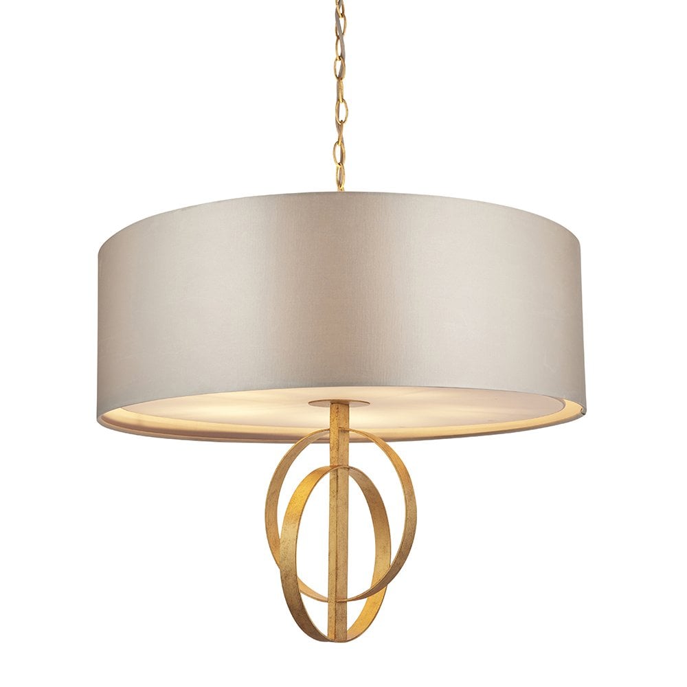 5 Light Gold Leaf Pendant C/W Mink Shade