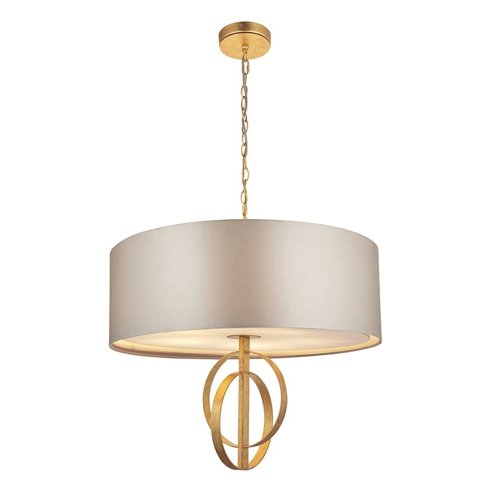 5 Light Gold Leaf Pendant C/W Mink Shade